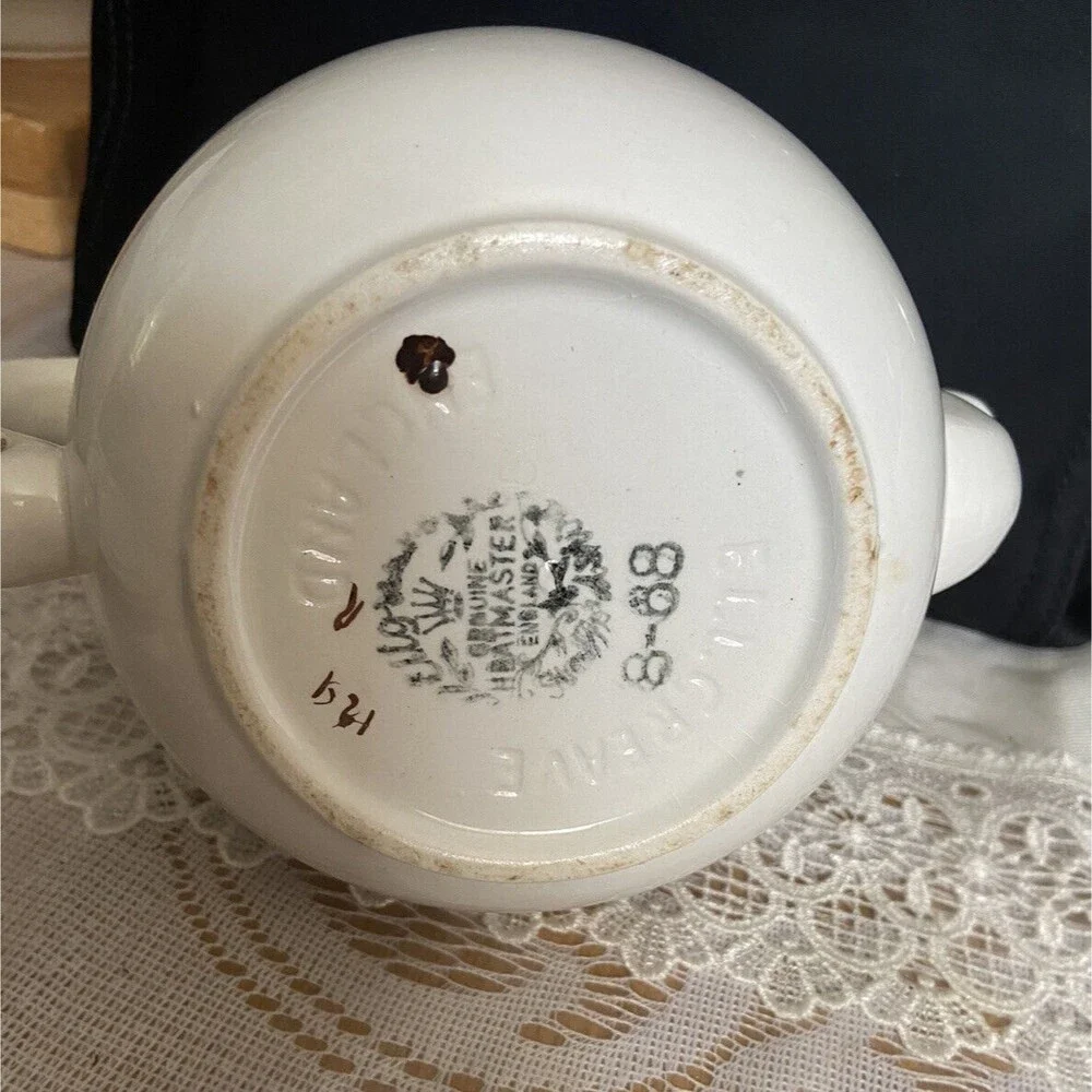 Ellgreave Wood & Sons Ironstone Teapot England Yellow Flowers Gold Trim Vintage